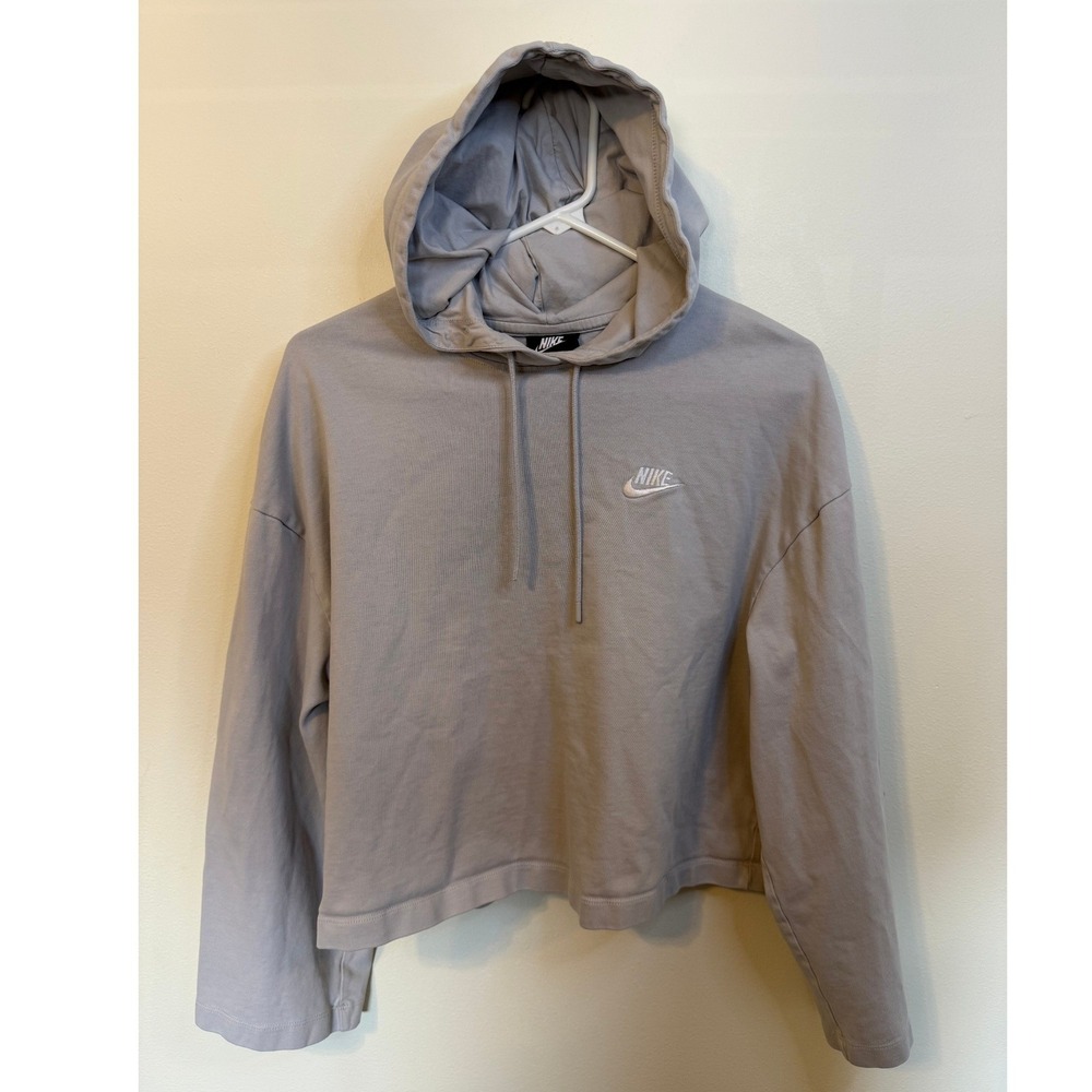 Nike Cropped Hoodie Womens Medium Grey Excellent Embroidered Logo Pullover